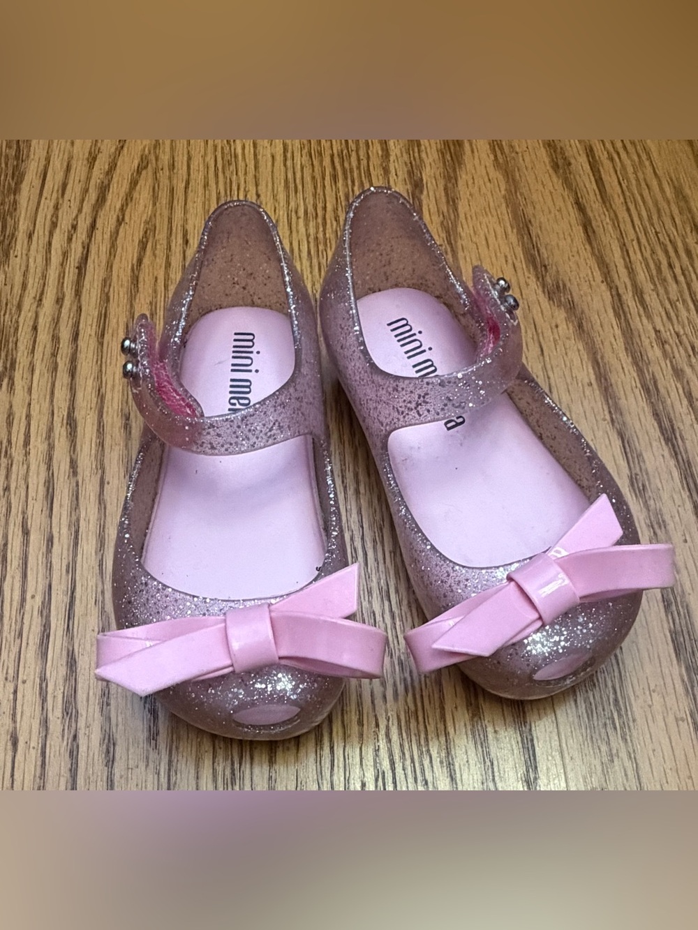 Mini Melissa Pink Glitter Bow Mary Jane Shoes